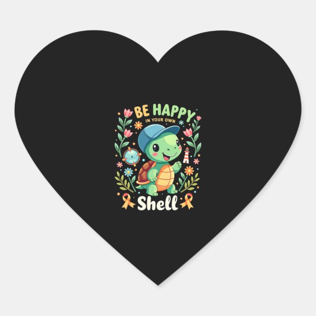 Be Happy In Your Own Shell Turtle Autism Awareness Heart Sticker (Front)
