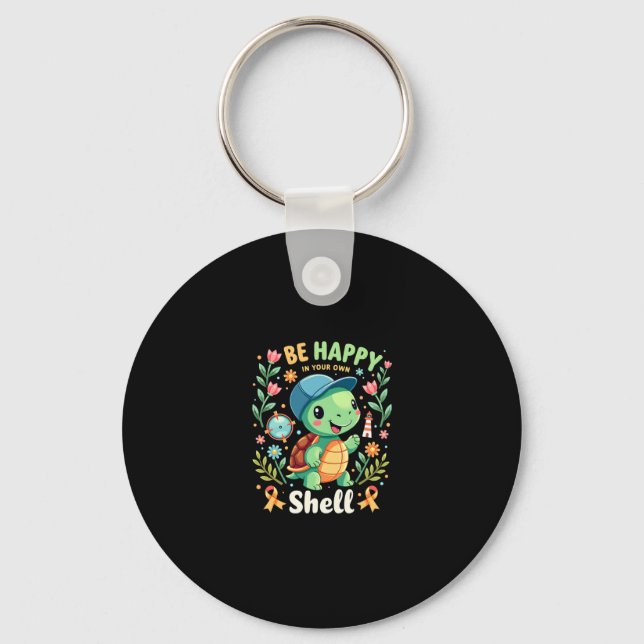 Be Happy In Your Own Shell Turtle Autism Awareness Key Ring (Front)
