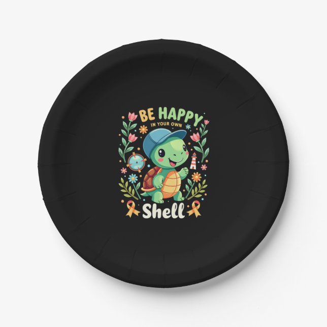 Be Happy In Your Own Shell Turtle Autism Awareness Paper Plate (Front)