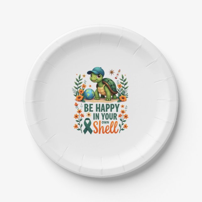 Be Happy In Your Own Shell Turtle Autism Awareness Paper Plate (Front)