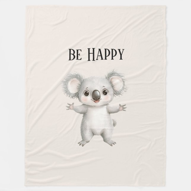 Be Happy Koala Bear Fleece Blanket (Front)