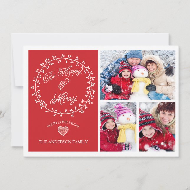 Be Happy & Merry Christmas Photo Card (Front)