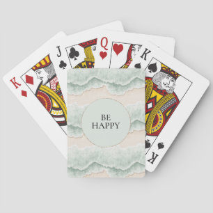 Be Happy Mint Circle Beach Aqua Waves Playing Cards
