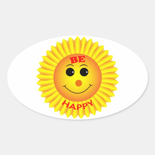 Be Happy Oval Sticker (Front)