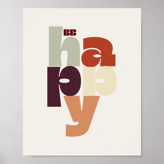 BE HAPPY Poster – Retro Bold Lettering Wall Art (Front)