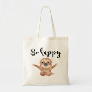 Be happy quotes Sloth watercolor animal art Tote Bag