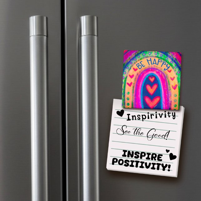 Be Happy Rainbow Inspirivity Trendy Colourful Fun Magnet (Creator Uploaded)