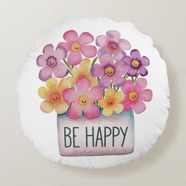 Be Happy Round Cushion (Front)