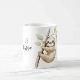 Be Happy Sloth in Tree Coffee Mug