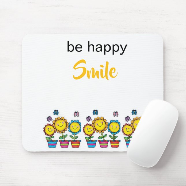 Be Happy Smile Sunflowers Floral Mousepad (With Mouse)