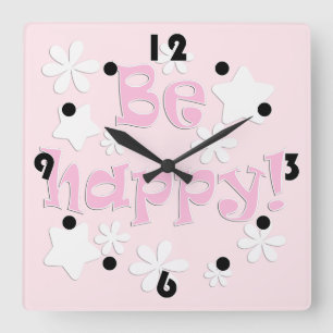 Be happy! square wall clock