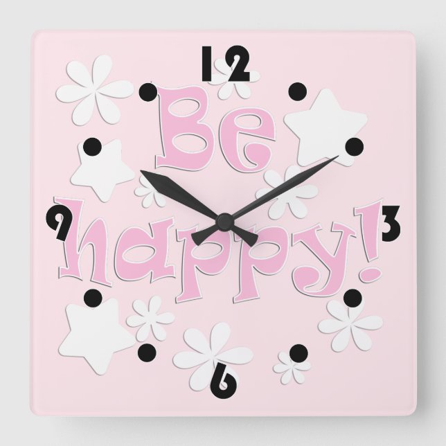 Be happy! square wall clock (Front)