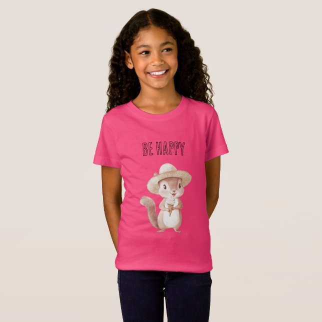 Be Happy Squirrel Ice Cream Cone T-Shirt (Front Full)