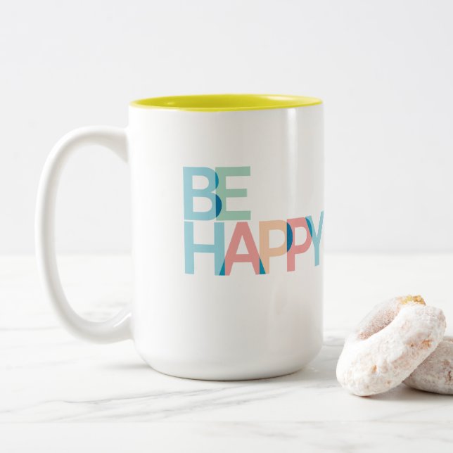 Be Happy  Two-Tone Coffee Mug (With Donut)