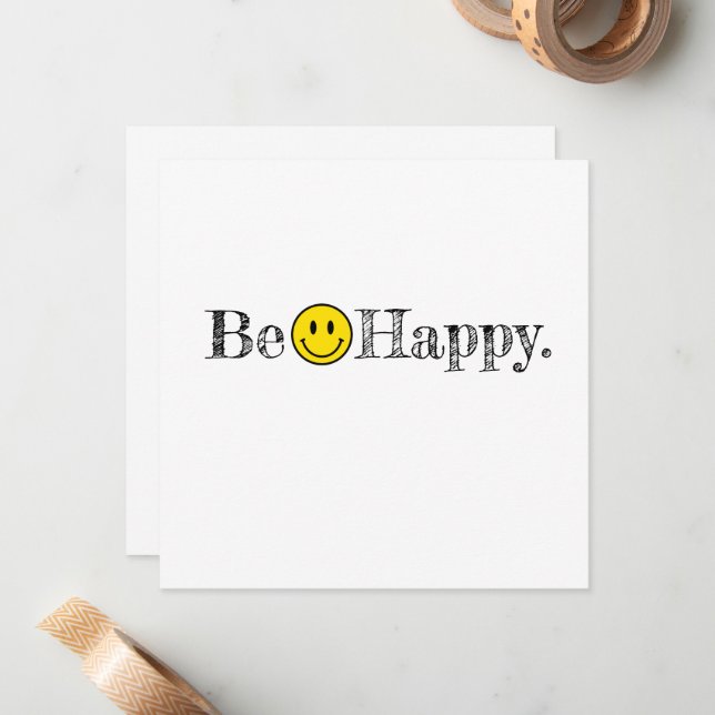Be Happy Typography Smile Face Emoji Card (Front/Back In Situ)