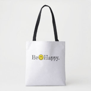 Be Happy Typography Smile Face Emoji Fun Tote Bag