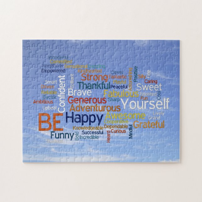 Be Happy Word Cloud in Blue Sky Inspire Jigsaw Puzzle (Horizontal)