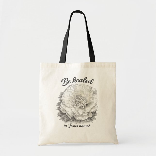 Be Healed in Jesus Name Christian Floral Tote Bag (Front)
