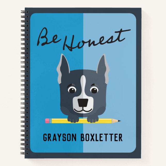 Be Honest Cute Grey Puppy Dog Art Blue Notebook (Front)
