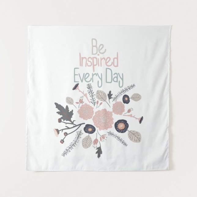 Be Inspired Every Day Botanical Flowers Pink Grey Tapestry (Front)
