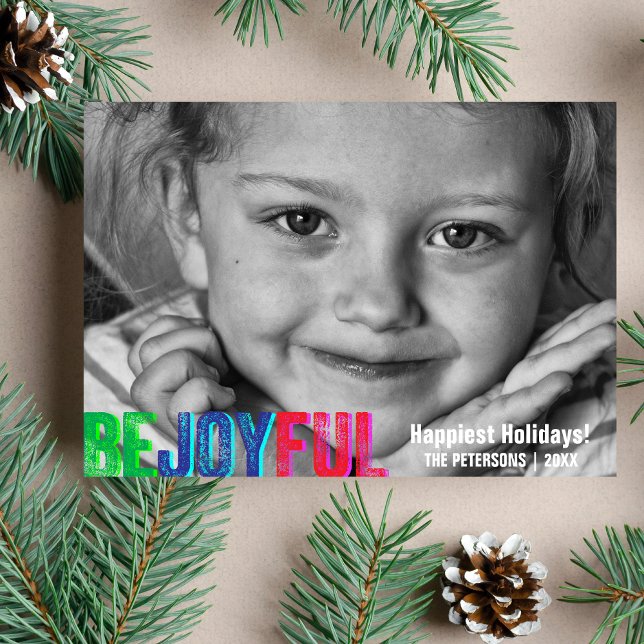 Be Joyful Colourful Holiday Letterpress Photo Card (Creator Uploaded)
