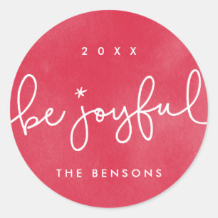 Be Joyful Red Watercolor Round Sticker