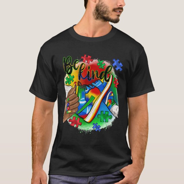 Be Kind Afro Sneaker Autism Awareness Day Support  T-Shirt (Front)