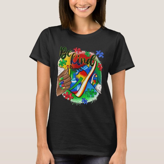 Be Kind Afro Sneaker Autism Awareness Day Support  T-Shirt (Front)