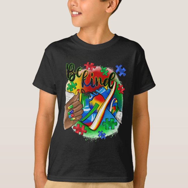 Be Kind Afro Sneaker Autism Awareness Day Support  T-Shirt (Front)