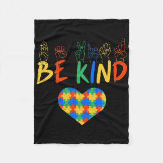 Be Kind Asl American Sign Language Autism Awarenes Fleece Blanket