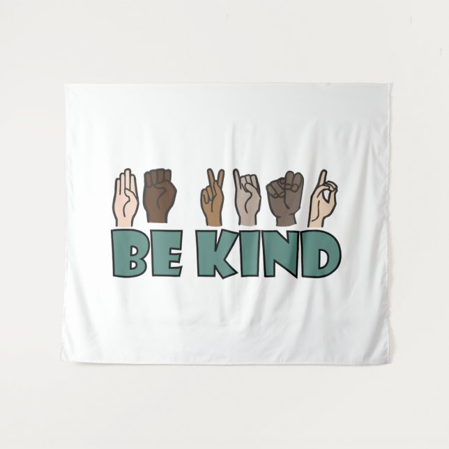 Be Kind ASL American Sign Language Tapestry (Front (Horizontal))