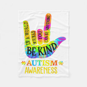 Be Kind ASL Love Sign Language Hand Autism Fleece Blanket