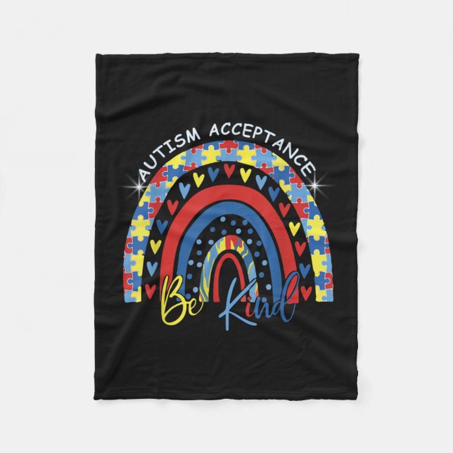 Be Kind Autism Awareness Acceptance Rainbow Choose Fleece Blanket (Front)
