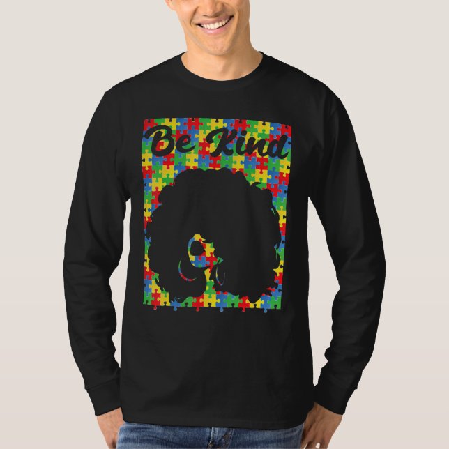 Be Kind Autism Awareness Afro Girl African America T-Shirt (Front)