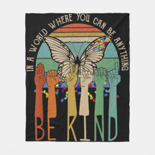 Be Kind  Autism Awareness ASL Mum Teacher Kindness Fleece Blanket
