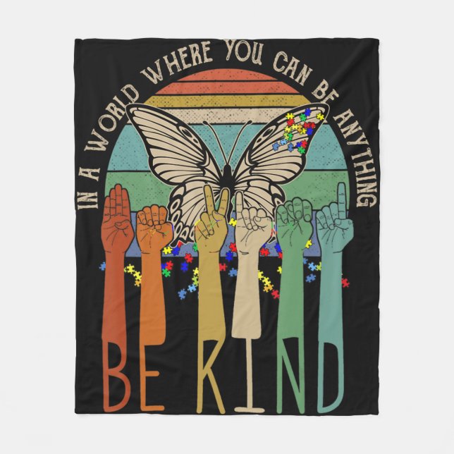 Be Kind  Autism Awareness ASL Mum Teacher Kindness Fleece Blanket (Front)
