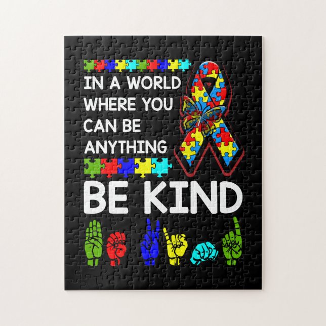 Be Kind Autism Awareness ASL Mum Teacher Kindness Jigsaw Puzzle (Vertical)