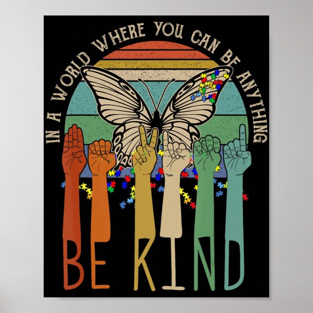 Be Kind  Autism Awareness ASL Mum Teacher Kindness Poster (Front)