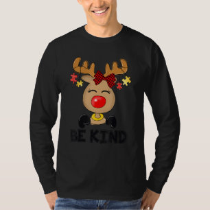 Be Kind Autism Awareness Christmas Reindeer Red Pl T-Shirt