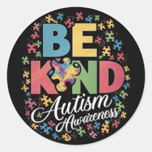 Be Kind Autism Awareness Colourful Design Classic Round Sticker