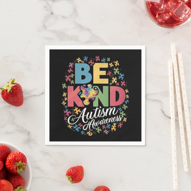 Be Kind Autism Awareness Colourful Design Napkin (Insitu)