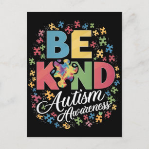 Be Kind Autism Awareness Colourful Design Postcard