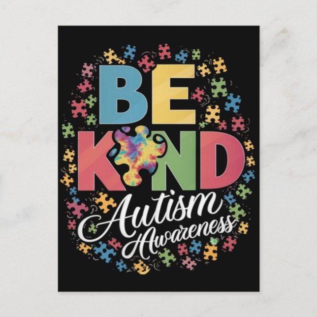 Be Kind Autism Awareness Colourful Design Postcard (Front)