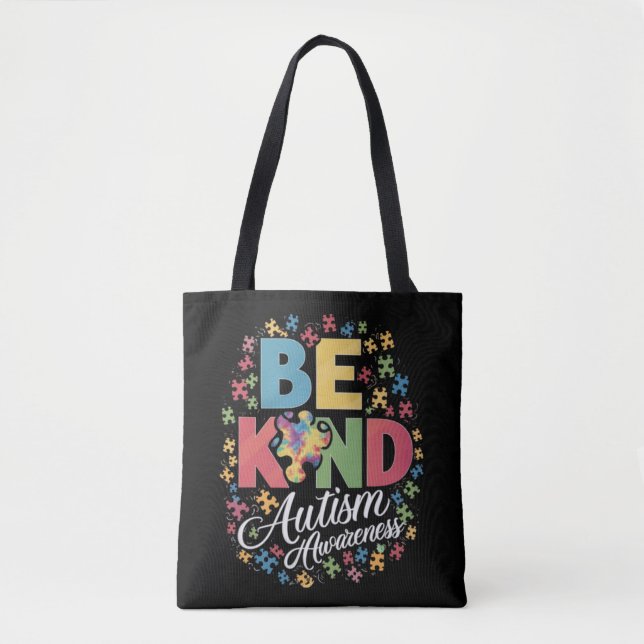 Be Kind Autism Awareness Colourful Design Tote Bag (Front)
