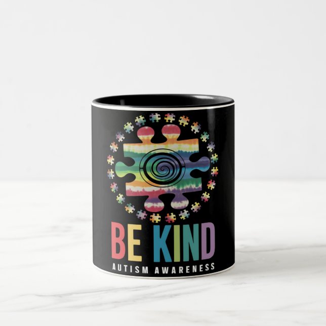 Be Kind Autism Awareness Colourful Design Two-Tone Coffee Mug (Center)