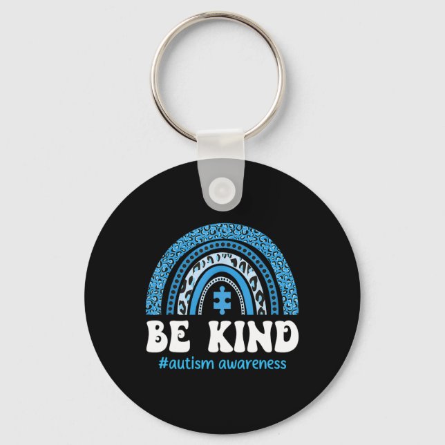 Be Kind Autism Awareness Cute Puzzle Rainbow Choos Key Ring (Front)