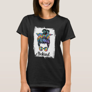 Be Kind  Autism Awareness Messy Bun Women Girls Ra T-Shirt