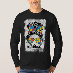 Be Kind Autism Awareness Month Cute Messy Bun Girl T-Shirt
