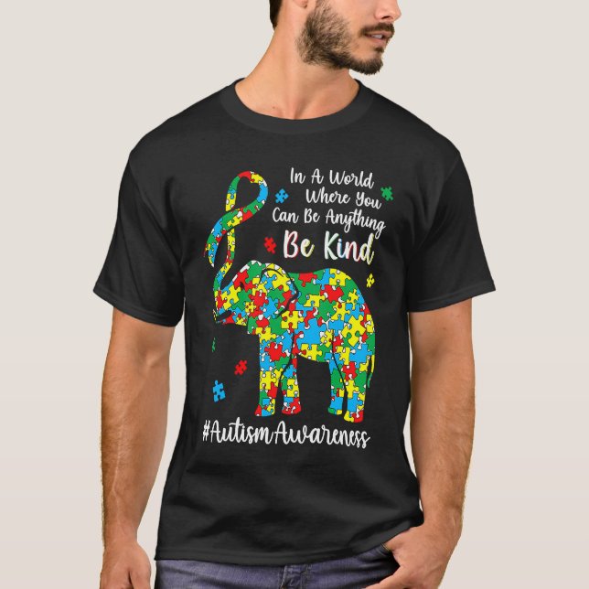 Be Kind Autism Awareness Month Puzzle Piece Ribbon T-Shirt (Front)