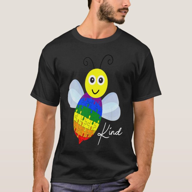 Be Kind Autism Awareness Puzzle Bee T-Shirt (Front)